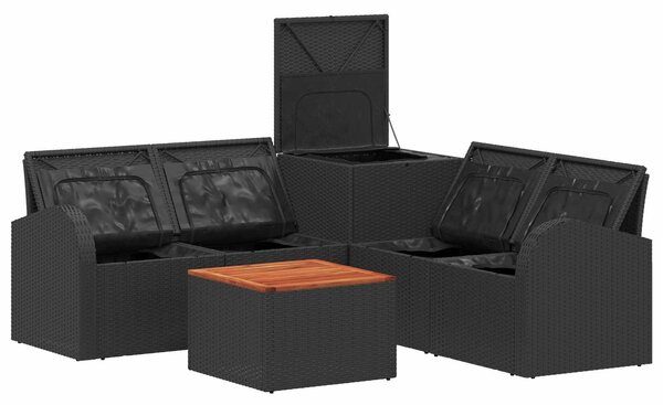 VidaXL Kanapé Szett 6 db Fekete és krémfehér Poli rattan és acél
