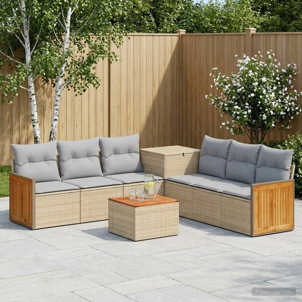 VidaXL Kanapé Szett 8 db Beige és Világosszürke Poli rattan és acél