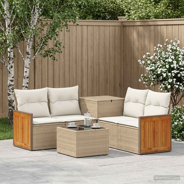 VidaXL Kanapé Szett 6 db Beige és Krémszínű Poli rattan és acél
