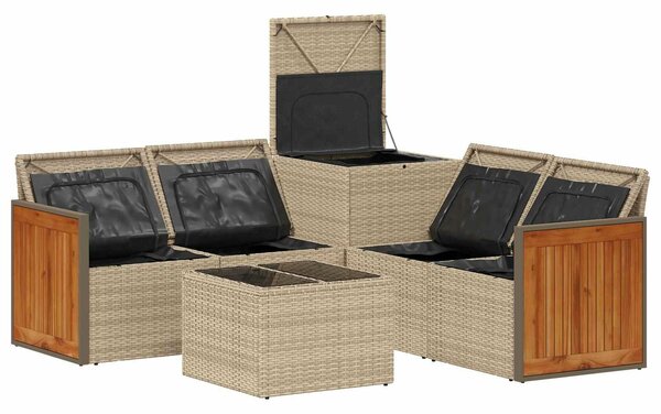 VidaXL Kanapé Szett 6 db Beige és Krémszínű Poli rattan és acél