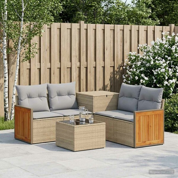 VidaXL Kanapé Szett 6 db Beige és Világosszürke Poli rattan és acél