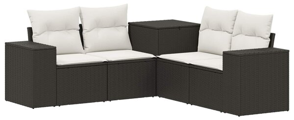 VidaXL Kanapé Szett 5 db Fekete és krémfehér Poli rattan és acél