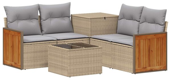 VidaXL Kanapé Szett 6 db Beige és Világosszürke Poli rattan és acél