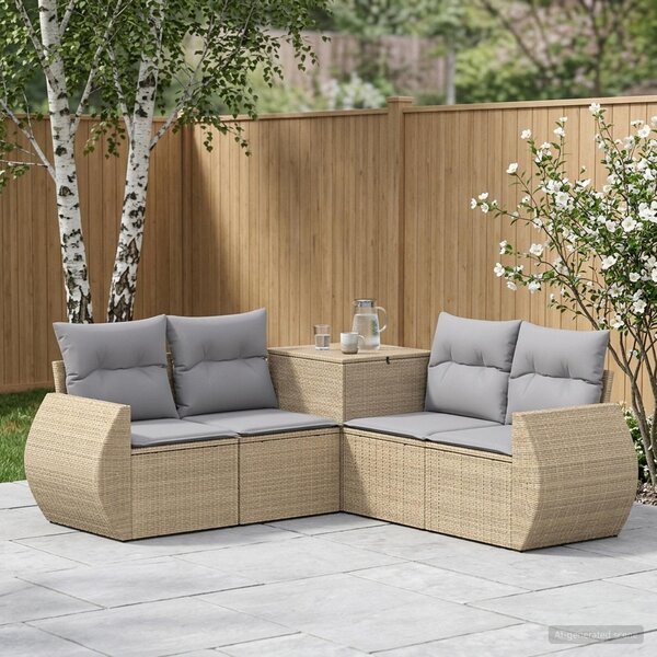 VidaXL Kanapé Szett 5 db Beige és Világosszürke Poli rattan és acél