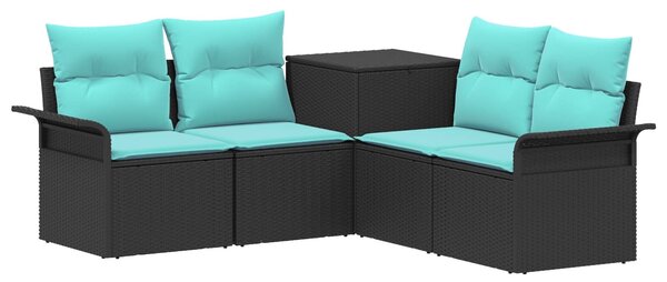 VidaXL Kanapé Szett 5 db Fekete és Kék Poli rattan és acél