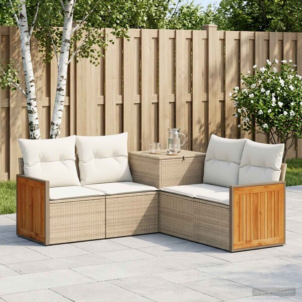 VidaXL Kanapé Szett 5 db Beige és Krémszínű Poli rattan és acél