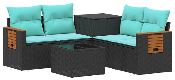 VidaXL Kanapé Szett 6 db Fekete és Kék Poli rattan és acél