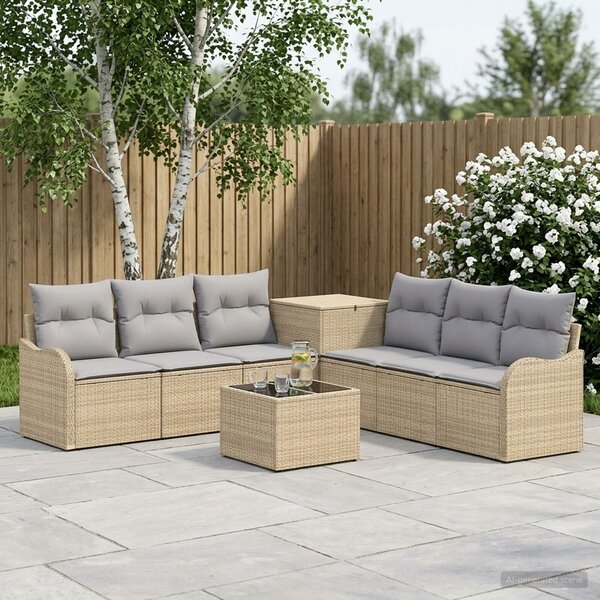 VidaXL Kanapé Szett 8 db Beige és Világosszürke Poli rattan és acél
