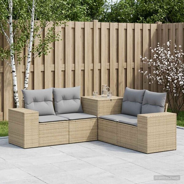 VidaXL Kanapé Szett 5 db Beige és Világosszürke Poli rattan és acél
