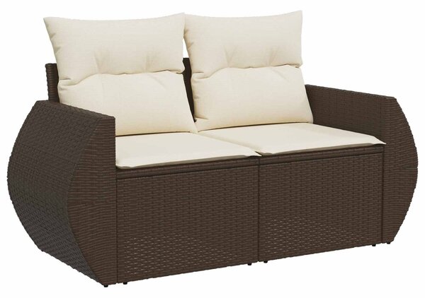 VidaXL Kanapé Szett 5 db Barna és Krémfehér Poli rattan és acél