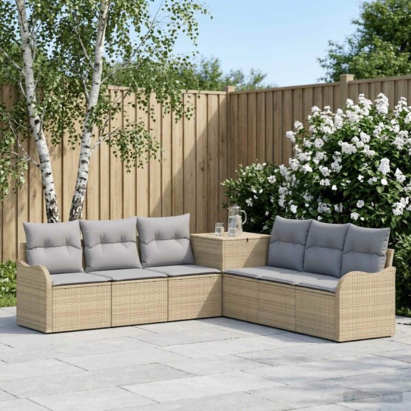 VidaXL Kanapé Szett 7 db Beige és Világosszürke Poli rattan és acél