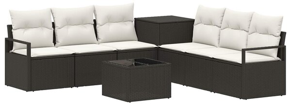 VidaXL Kanapé Szett 8 db Fekete és krémfehér Poli rattan és acél