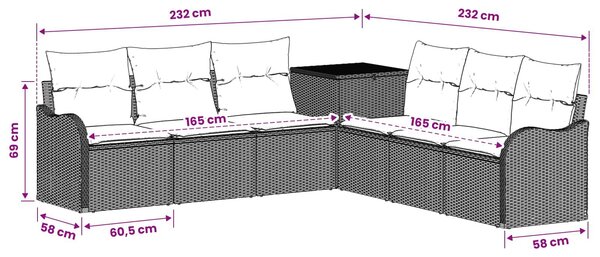 VidaXL Kanapé Szett 7 db Szürke és sötétkék Poli rattan és acél
