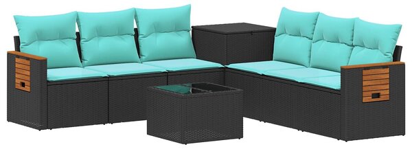 VidaXL Kanapé Szett 8 db Fekete és Kék Poli rattan és acél
