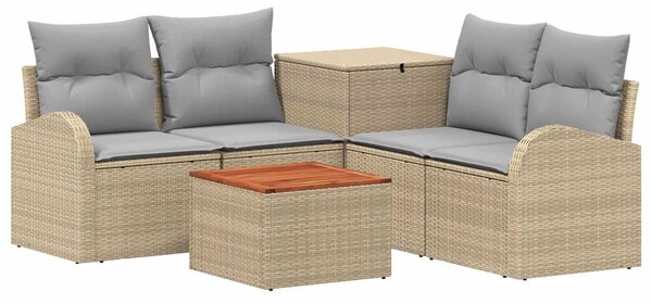 VidaXL Kanapé Szett 6 db Beige és Világosszürke Poli rattan és acél