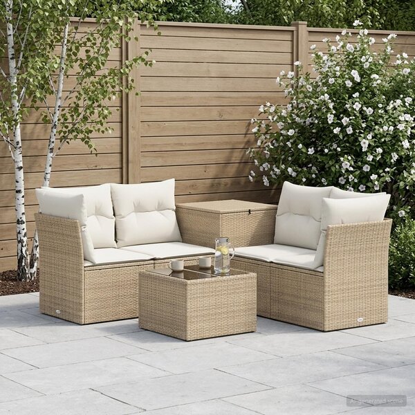 VidaXL Kanapé Szett 6 db Beige és Krémszínű Poli rattan és acél
