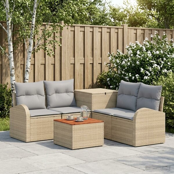 VidaXL Kanapé Szett 6 db Beige és Világosszürke Poli rattan és acél