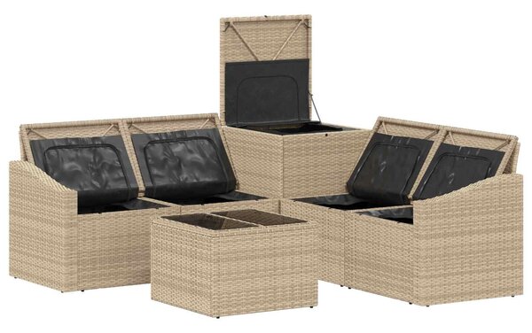 VidaXL Kanapé Szett 6 db Beige és Krémszínű Poli rattan és acél