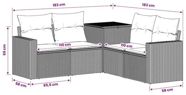 VidaXL Kanapé Szett 5 db Barna és Piros Poli rattan és acél