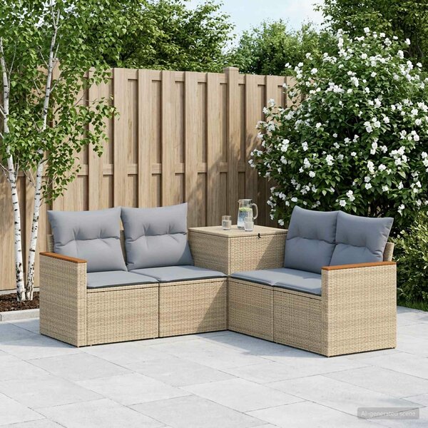 VidaXL Kanapé Szett 5 db Beige és Világosszürke Poli rattan és acél