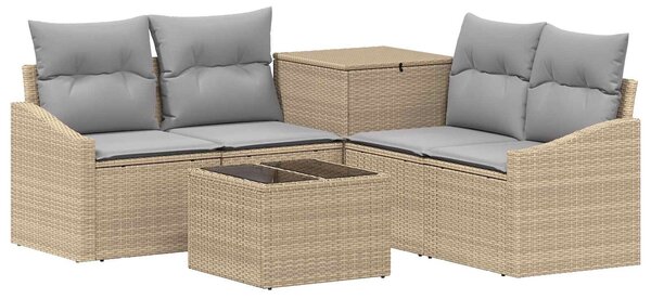 VidaXL Kanapé Szett 6 db Beige és Világosszürke Poli rattan és acél