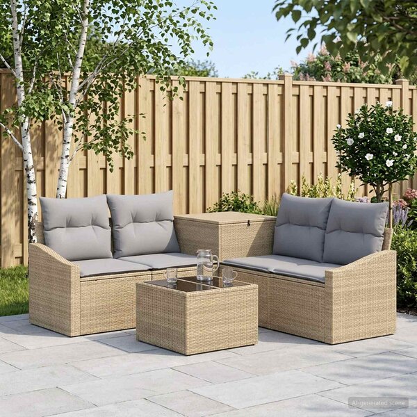 VidaXL Kanapé Szett 6 db Beige és Világosszürke Poli rattan és acél