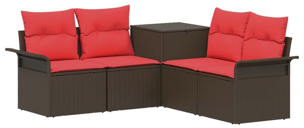 VidaXL Kanapé Szett 5 db Barna és Piros Poli rattan és acél