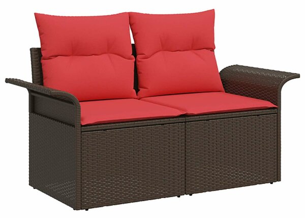 VidaXL Kanapé Szett 7 db Barna és Piros Poli rattan és acél