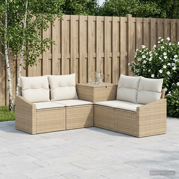 VidaXL Kanapé Szett 5 db Beige és Krémszínű Poli rattan és acél