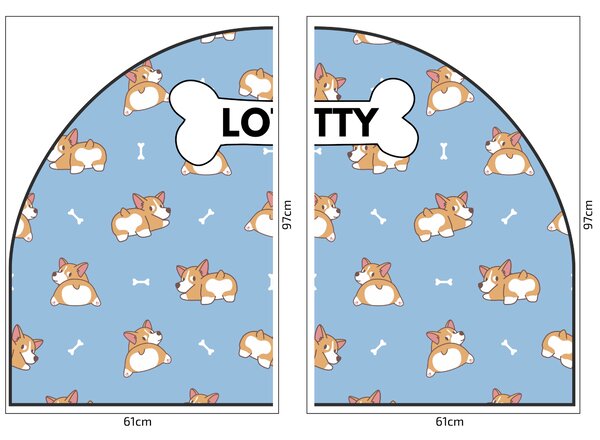 PIPPER. Védő textil falmatrica – Ív – Corgi Méret: 120x96cm, Indíték: névvel