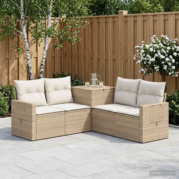 VidaXL Kanapé Szett 5 db Beige és Krémszínű Poli rattan és acél