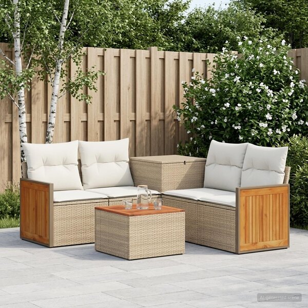 VidaXL Kanapé Szett 6 db Beige és Krémszínű Poli rattan és acél