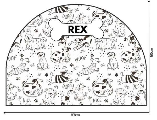 PIPPER. Védő textil falmatrica – Ív – Vidám kutyák Méret: 83x60cm, Indíték: névvel