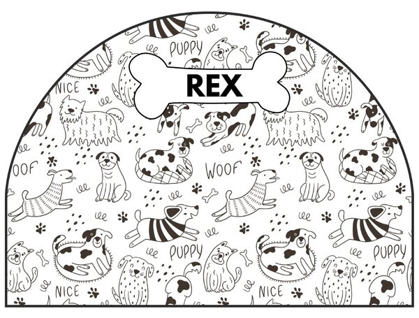 PIPPER. Védő textil falmatrica – Ív – Vidám kutyák Méret: 83x60cm, Indíték: névvel