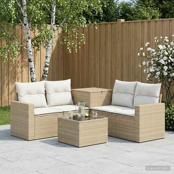 VidaXL Kanapé Szett 6 db Beige és Krémszínű Poli rattan és acél