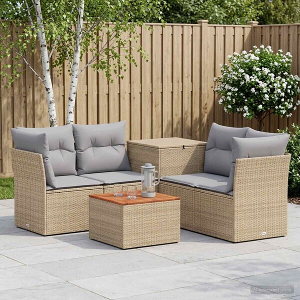 VidaXL Kanapé Szett 6 db Beige és Világosszürke Poli rattan és acél