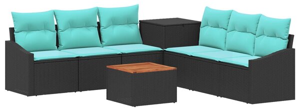 VidaXL Kanapé Szett 8 db Fekete és Kék Poli rattan és acél