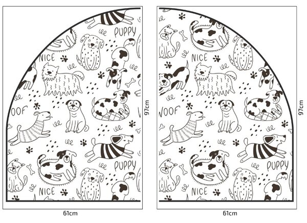 PIPPER. Védő textil falmatrica – Ív – Vidám kutyák Méret: 83x60cm, Indíték: névvel