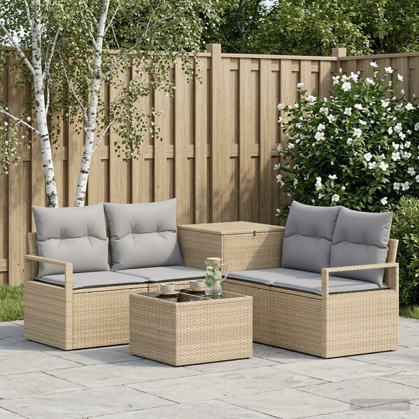 VidaXL Kanapé Szett 6 db Beige és Világosszürke Poli rattan és acél