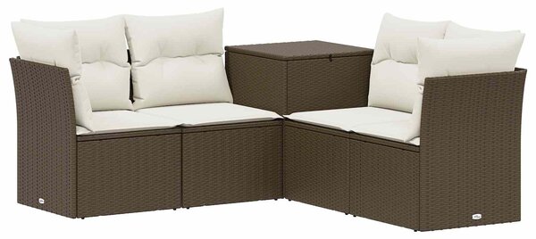 VidaXL Kanapé Szett 5 db Barna és Krémfehér Poli rattan és acél