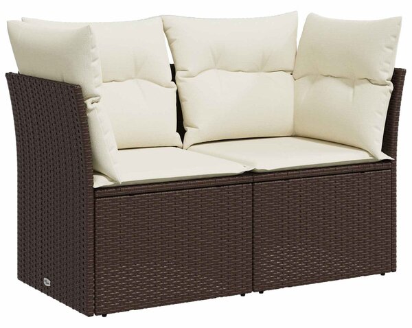 VidaXL Kanapé Szett 5 db Barna és Krémfehér Poli rattan és acél