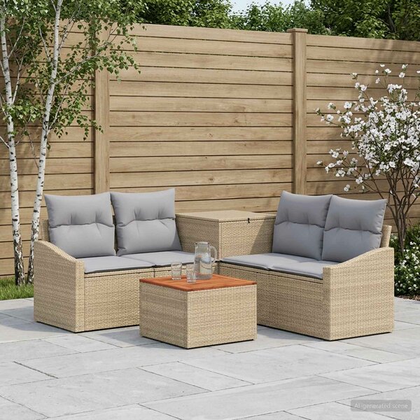 VidaXL Kanapé Szett 6 db Beige és Világosszürke Poli rattan és acél