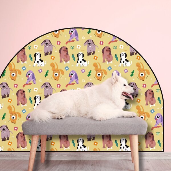 PIPPER. Védő textil falmatrica – Ív – Színes kutyák Méret: 120x96cm, Indíték: névvel