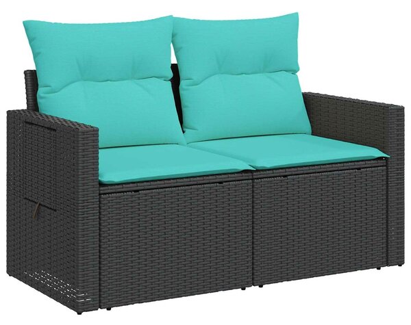 VidaXL Kanapé Szett 6 db Fekete és Kék Poli rattan és acél