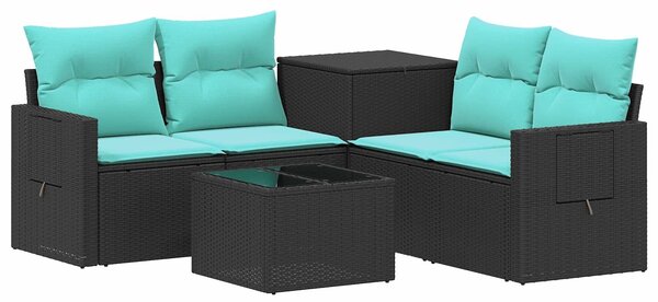 VidaXL Kanapé Szett 6 db Fekete és Kék Poli rattan és acél