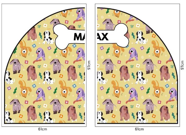 PIPPER. Védő textil falmatrica – Ív – Színes kutyák Méret: 120x96cm, Indíték: névvel