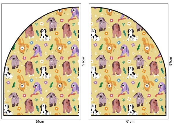 PIPPER. Védő textil falmatrica – Ív – Színes kutyák Méret: 120x96cm, Indíték: névvel