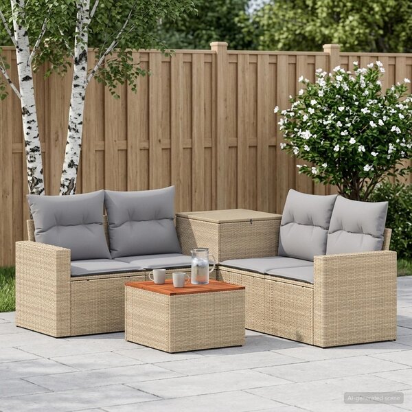 VidaXL Kanapé Szett 6 db Beige és Világosszürke Poli rattan és acél