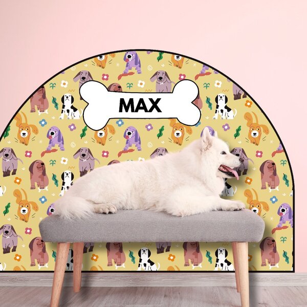 PIPPER. Védő textil falmatrica – Ív – Színes kutyák Méret: 120x96cm, Indíték: névvel
