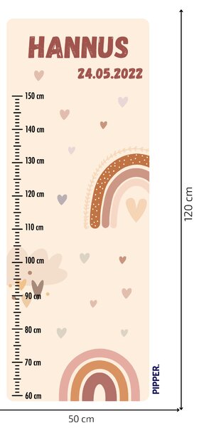 PIPPER. Textil falmatrica "Gyermek magasságmérő névvel - Szivárvány"